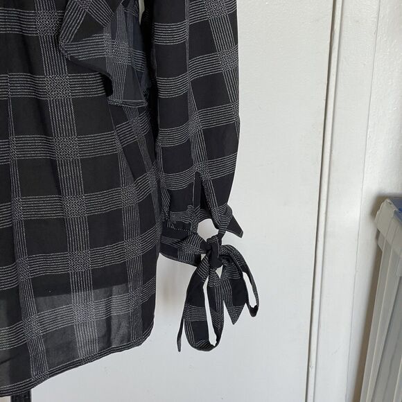 Loft Blouse Size XS Plaid Ruffle Button Long Sleeves Bohowestern Rodeo Western - Picture 9 of 15